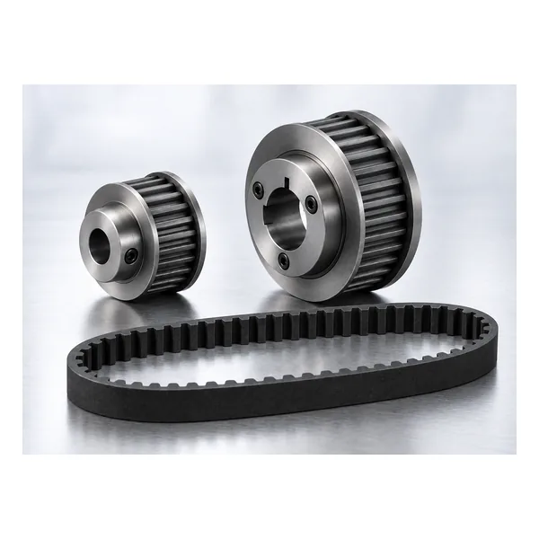 HTD timing belt and pulley shown as matching components